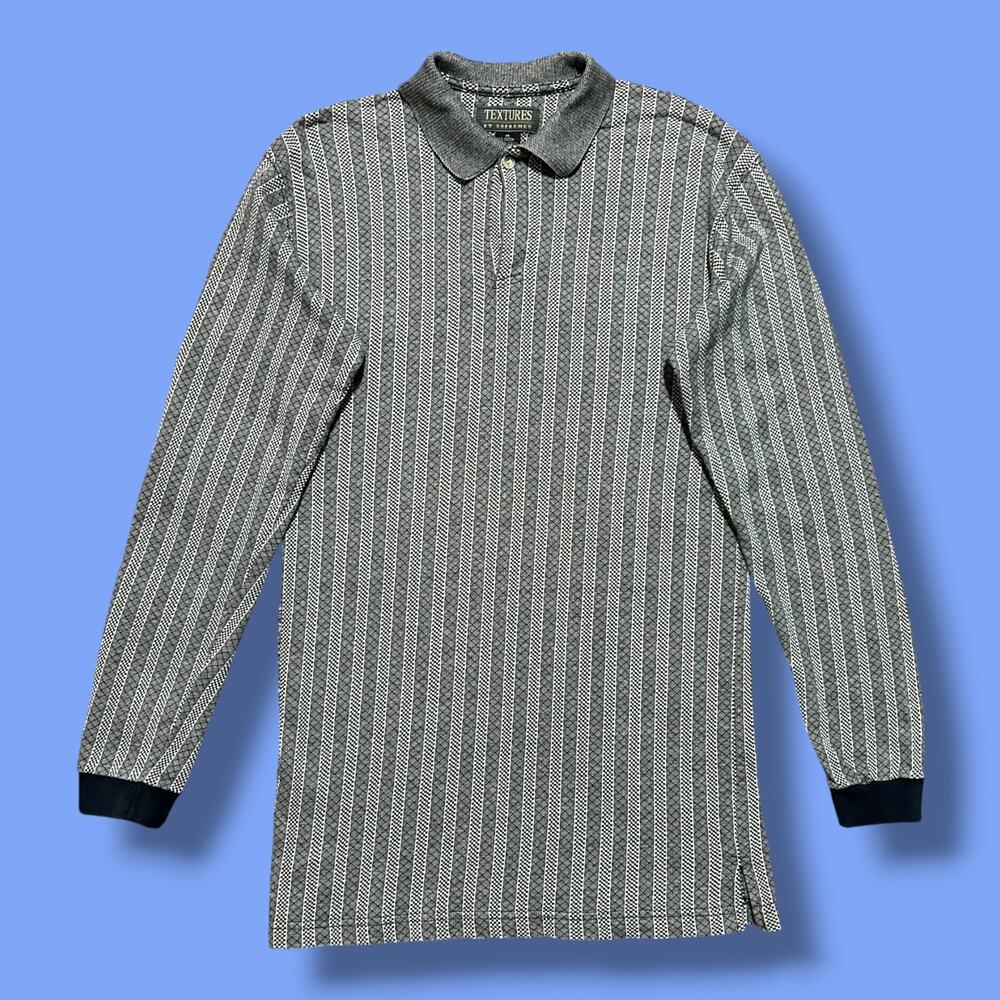 Vintage Polo Shirt Long Sleeve Striped 90s Cotton Collared Preppy Top Medium